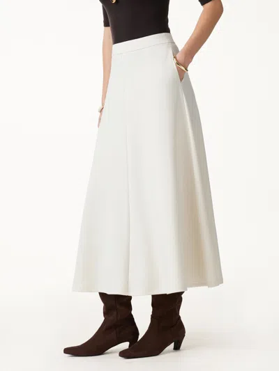 Oglmove Modal Spacer Knit High-rise Umbrella Midi Skirt With Pockets In Off White
