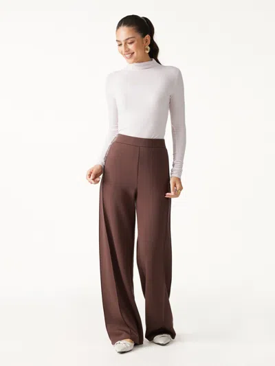 Oglmove Modal Spacer Knit High-rise Wide-leg Pants With Pockets In Ruby Red