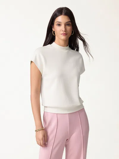 Oglmove Modal Spacer Knit Mock Neck Cap Sleeve Banded Hem Top In Off White