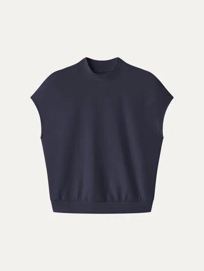 Oglmove Modal Spacer Knit Mock Neck Cap Sleeve Banded Hem Top In Universe Navy