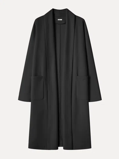 Oglmove Modal Spacer Knit Shawl Collar Pocketed Long Cardigan In Black