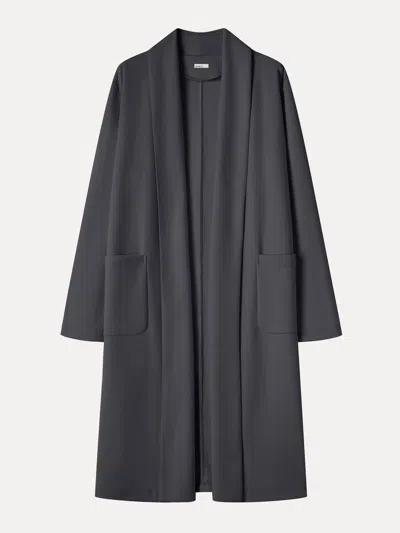 Oglmove Modal Spacer Knit Shawl Collar Pocketed Long Cardigan In Blue Charcoal