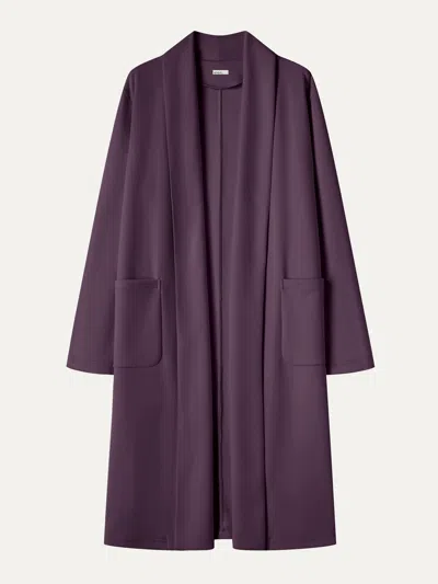 Oglmove Modal Spacer Knit Shawl Collar Pocketed Long Cardigan In Purple