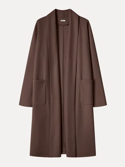 Oglmove Modal Spacer Knit Shawl Collar Pocketed Long Cardigan In Espresso Brown
