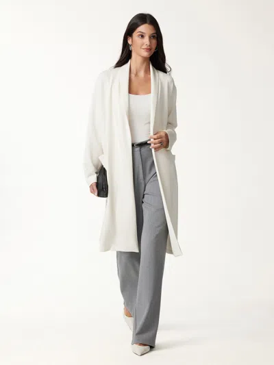Oglmove Modal Spacer Knit Shawl Collar Pocketed Long Cardigan In Off White