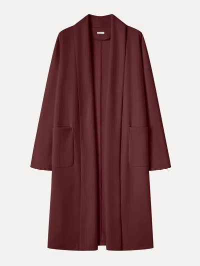 Oglmove Modal Spacer Knit Shawl Collar Pocketed Long Cardigan In Ruby Red