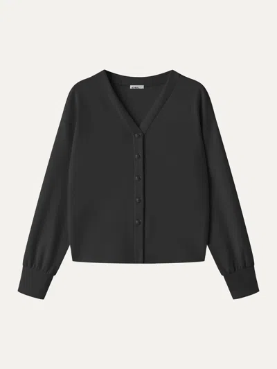 Oglmove Modal Spacer Knit V-neck Long Sleeve Button-down Cardigan In Black
