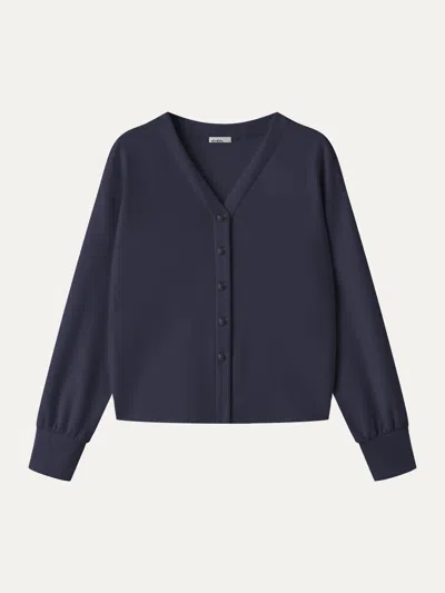 Oglmove Modal Spacer Knit V-neck Long Sleeve Button-down Cardigan In Black Navy