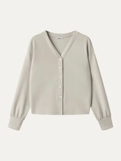 Oglmove Modal Spacer Knit V-neck Long Sleeve Button-down Cardigan In Dark Alabaster Beige