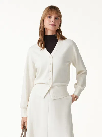Oglmove Modal Spacer Knit V-neck Long Sleeve Button-down Cardigan In Off White