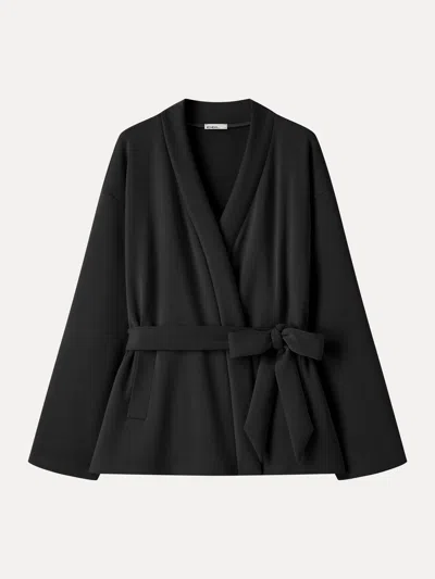 Oglmove Modal Stretch Fleece Crossover Belted Wrap Cardigan Coat With Poclets In Purple