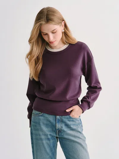 Oglmove Modal Stretch Fleece Round Neck Long Sleeve Banded Hem Top In Purple