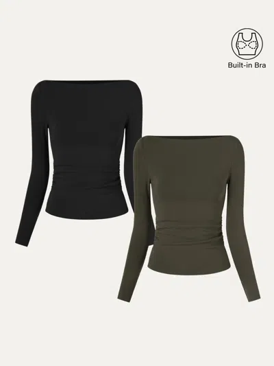 Oglmove Modern Side Ruched Boatneck Bra Top