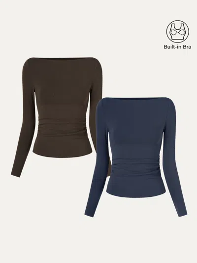 Oglmove Modern Side Ruched Boatneck Bra Top