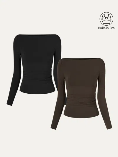 Oglmove Modern Side Ruched Boatneck Bra Top