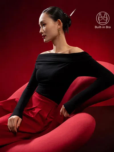 Oglmove Multi-wear Versatile Necklines Long Sleeve Bra Top In Black