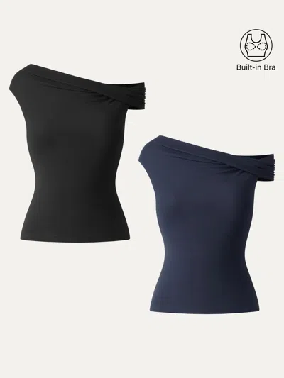 Oglmove Multi-wear Versatile Styling Necklines Bra Top In Black/midnight Navy