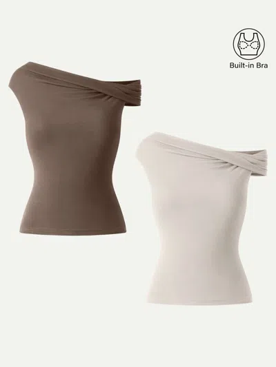 Oglmove Multi-wear Versatile Styling Necklines Bra Top In Fog/iced Mocha