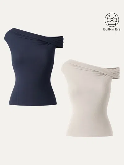 Oglmove Multi-wear Versatile Styling Necklines Bra Top In Fog/midnight Navy