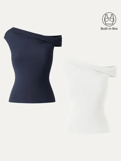 Oglmove Multi-wear Versatile Styling Necklines Bra Top In Pure White/midnight Navy