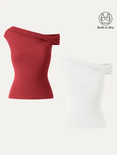 Oglmove Multi-wear Versatile Styling Necklines Bra Top In Pure White/red