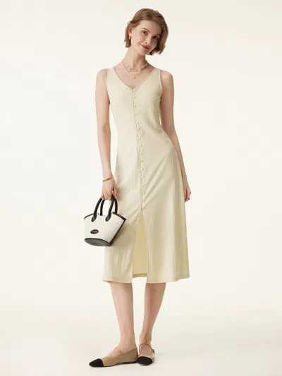 Oglmove Multi-wear V-neck Button Front Midi Vest Dress