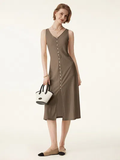 Oglmove Multi-wear V-neck Button Front Midi Vest Dress