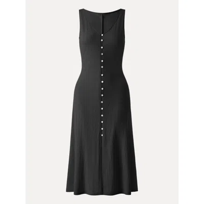 Oglmove Multi-wear V-neck Button Front Midi Vest Dress In Black