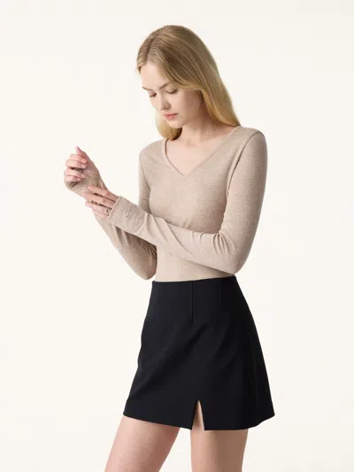 Oglmove Non-itch Lyocell Wool Multi-wear Long Sleeve Top In Brown