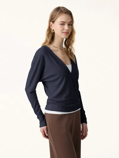 Oglmove Non-itch Lyocell Wool Relaxed V-neck Batwing Sleeve Top