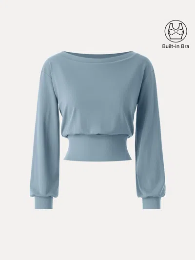 Oglmove Non-itchy Wool Blend Boatneck Bra Top In Air Force Blue