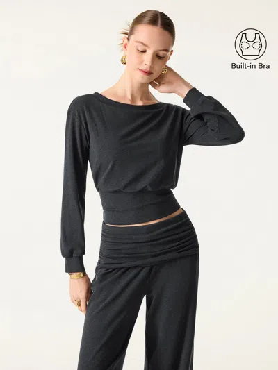 Oglmove Non-itchy Wool Blend Boatneck Bra Top In Black