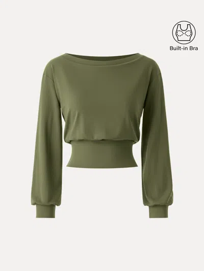 Oglmove Non-itchy Wool Blend Boatneck Bra Top In Brown