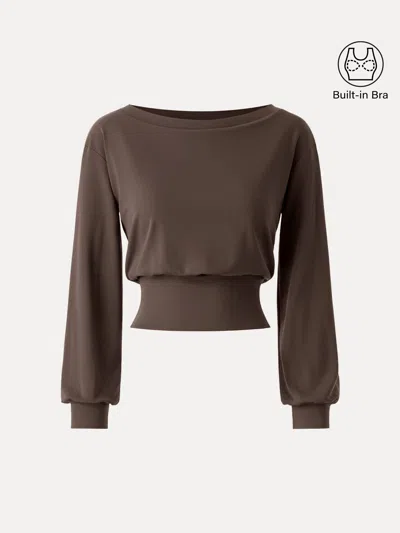 Oglmove Non-itchy Wool Blend Boatneck Bra Top In Dark Brunette