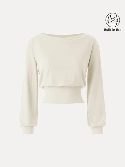 Oglmove Non-itchy Wool Blend Boatneck Bra Top In Milk Cream Beige