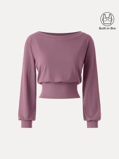 Oglmove Non-itchy Wool Blend Boatneck Bra Top In Rose Plum