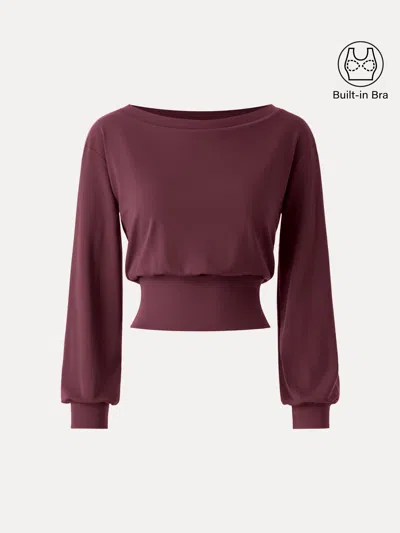Oglmove Non-itchy Wool Blend Boatneck Bra Top In Ruby Berry