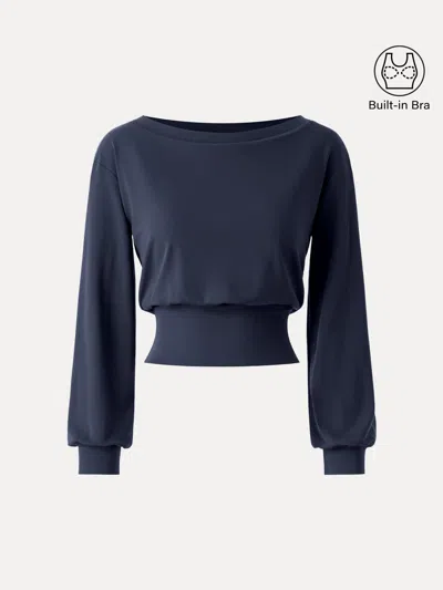 Oglmove Non-itchy Wool Blend Boatneck Bra Top In Smoky Navy