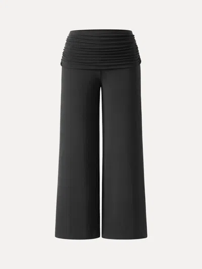 Oglmove Non-itchy Wool Blend Drapey Wide Leg Pull-on Pants With Pockets In Black