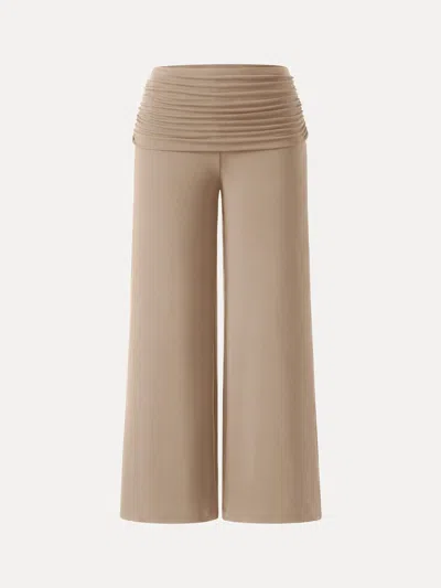 Oglmove Non-itchy Wool Blend Drapey Wide Leg Pull-on Pants With Pockets In Chamois