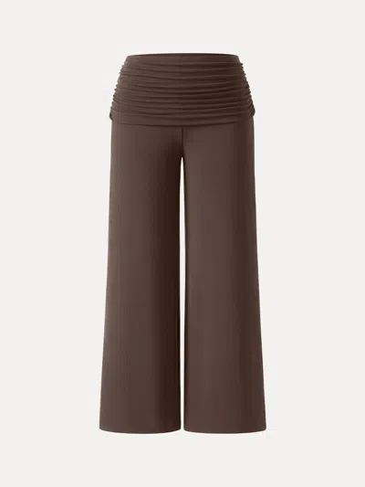 Oglmove Non-itchy Wool Blend Drapey Wide Leg Pull-on Pants With Pockets In Dark Brunette