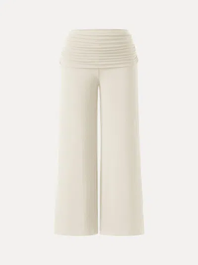 Oglmove Non-itchy Wool Blend Drapey Wide Leg Pull-on Pants With Pockets In Milk Cream Beige