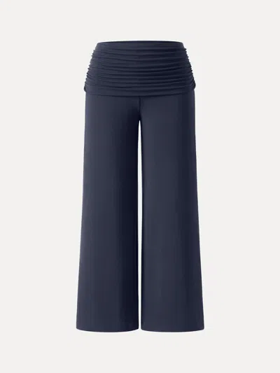 Oglmove Non-itchy Wool Blend Drapey Wide Leg Pull-on Pants With Pockets In Smoky Navy