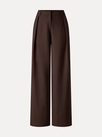 Oglmove Not-see-thru High-rise Wide-leg Pants With Pockets In Hickory Brown