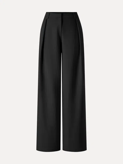 Oglmove Not-see-thru High-rise Wide-leg Pants With Pockets In Pure Black