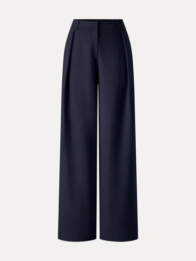 Oglmove Not-see-thru High-rise Wide-leg Pants With Pockets In Universe Navy