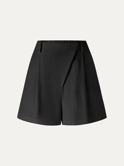 Oglmove Not-see-thru Linen-like A-line Shorts In Black