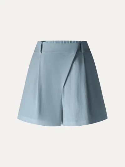 Oglmove Not-see-thru Linen-like A-line Shorts In Blue