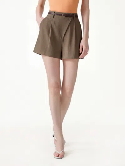 Oglmove Not-see-thru Linen-like A-line Shorts In Brown