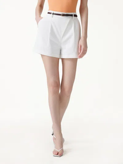 Oglmove Not-see-thru Linen-like A-line Shorts In White